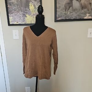 Anne Klein V-Neck Brown Long Sleeve Top